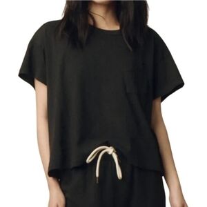 CALME by Johnny Was boxy pocket crop tee in Black Size XS